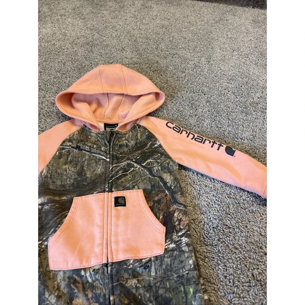 Carhartt Infant Toddler 18M Camo Pink One Piece Suit Overall Hood Bottomland